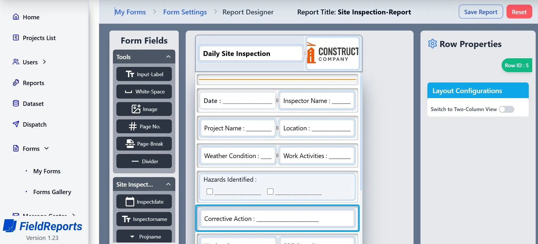 PDF report layout designer